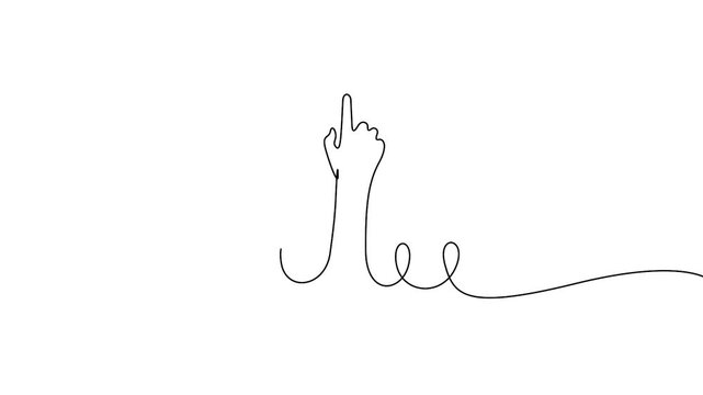 Hand pointing index finger continuous line drawing animation for tech or choices concepts. Minimalist continuous line art animation of an index finger pointing up on a white background.
