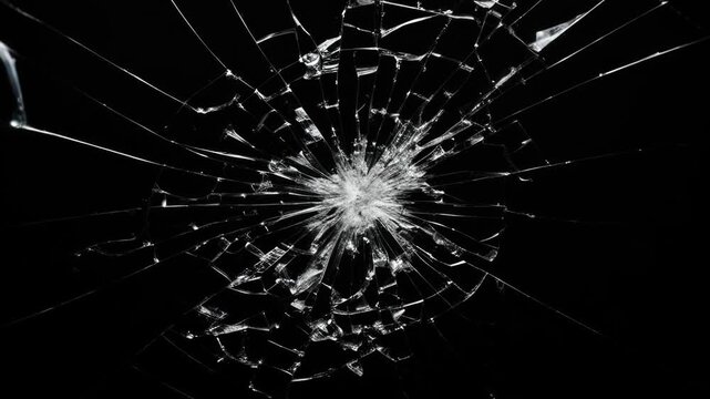 Cracked glass fracture effect on black background. footage of broken glass, crack screen glass.
cracks glass fracture effect texture isolated abstract black background. transparent 4K video.