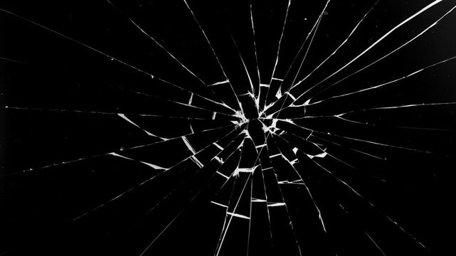 Cracked glass fracture effect on black background. footage of broken glass, crack screen glass.
cracks glass fracture effect texture isolated abstract black background. transparent 4K video.