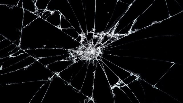 Cracked glass fracture effect on black background. footage of broken glass, crack screen glass.
cracks glass fracture effect texture isolated abstract black background. transparent 4K video.