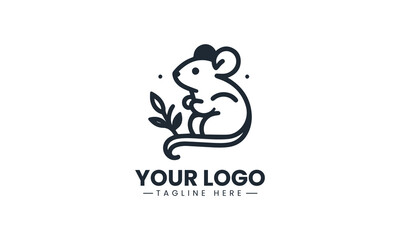 Fototapeta premium A minimalist line art mouse on a green branch organic mascot