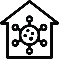 Black line art icon of a coronavirus inside a house representing home quarantine and pandemic isolation concepts