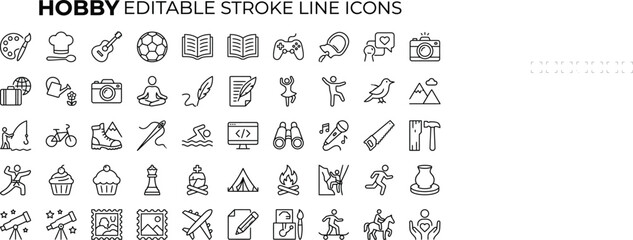 Hobby Editable Stroke Line Icons Set © Natural flower 