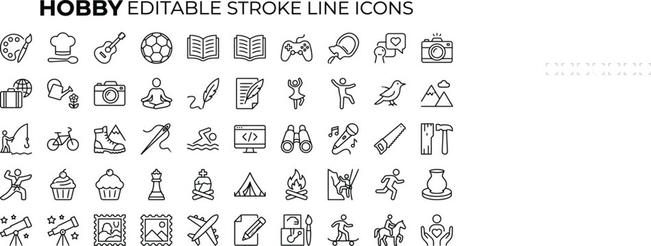 Hobby Editable Stroke Line Icons Set