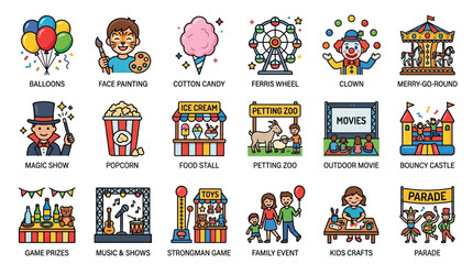 Fototapeta premium Children enjoying various carnival rides and attractions at an outdoor fairground event