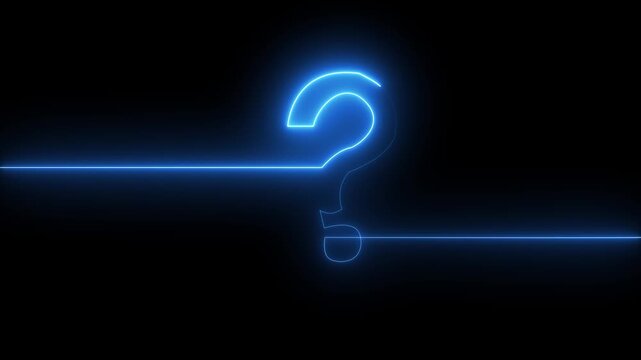 Abstract glowing neon blue line tracing question mark symbol on black background loop