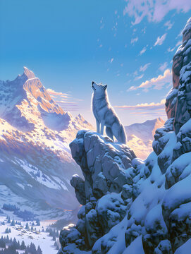 wolf in the snowy mountains