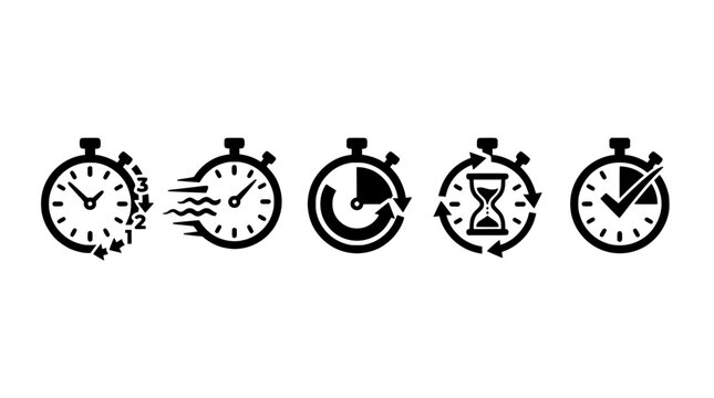 Timer and stopwatch icon set, time management and speed symbols