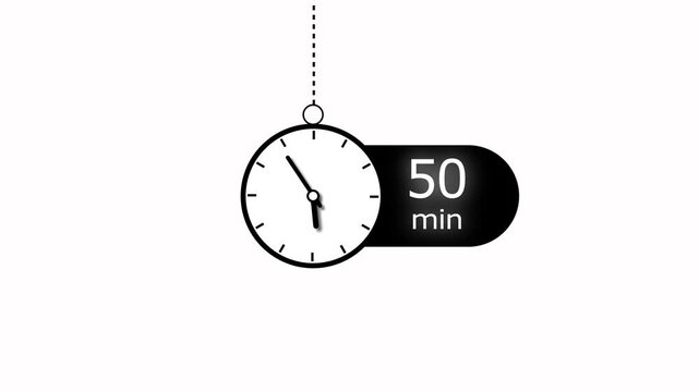 50 Min modern clock icon animation. 50 Minute animation on black background and creating a stunning 4k animation.