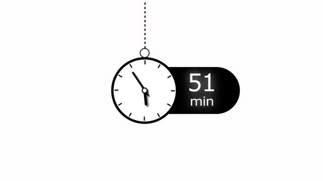 51 Min modern clock icon animation. 51 Minute animation on black background and creating a stunning 4k animation.