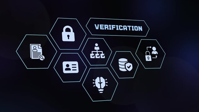 Digital identity verification and security authentication interface concept with futuristic abstract icons