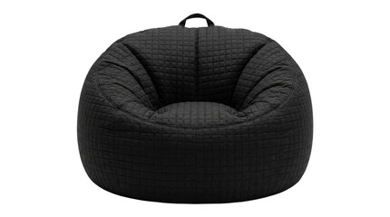 Naklejka premium Modern black quilted bean bag chair for relaxed interior living spaces isolated on white background