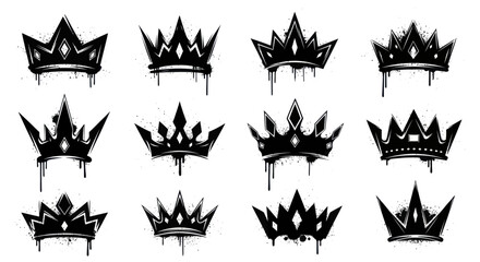 Obraz premium Collection of Graffiti Style Crown Icons with Dripping Paint Effect.