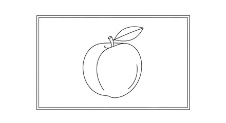 Obraz premium Simple Line Drawing of a Fresh Peach with Leaf and Stem