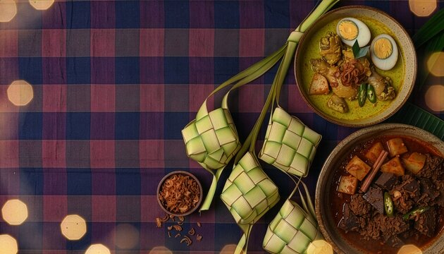 Indonesian Lebaran Eid Feast Ketupat Opor Ayam Rendang and Sambal