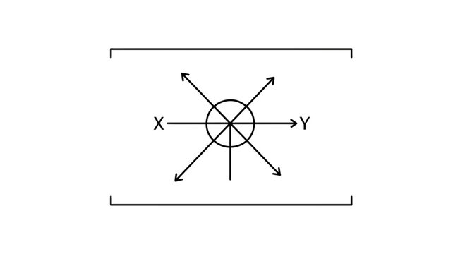Abstract radial diagram with arrows, axes, and circle, representing direction, data, or strategy