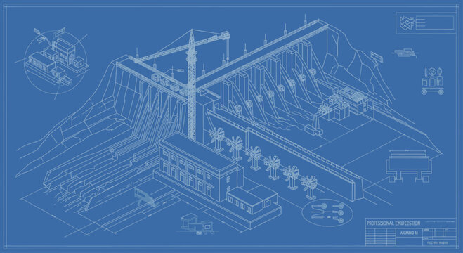 Electrical Substation Blueprint Isometric View.