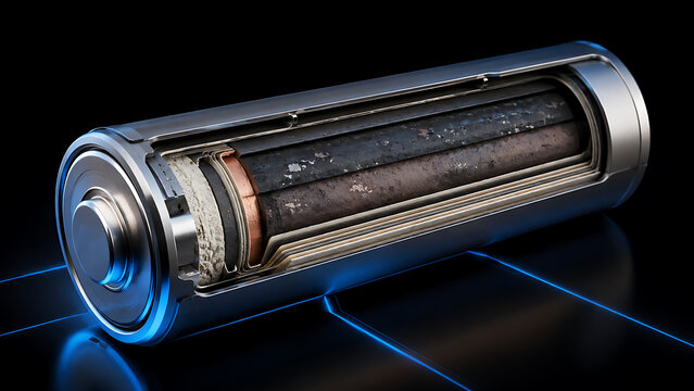 Cross-section view of lithium ion battery internal degradation with degradation internal lifecycle technology electronics components structure industrial engineering