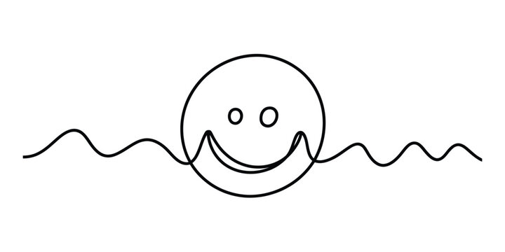 Continuous single line drawing of a happy smiley face icon with a wavy line Vector, illustration