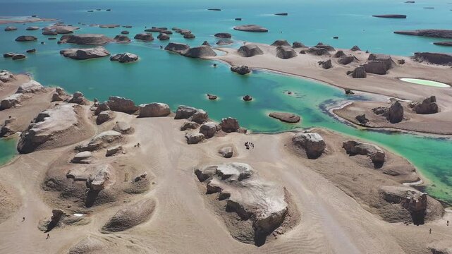 Aerial Wind eroded Water Yardang Peaks Qinghai China