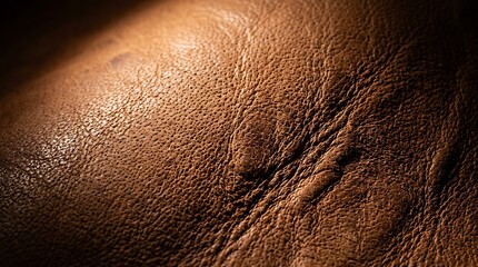 Fototapeta premium Close up of textured brown leather surface with natural grain