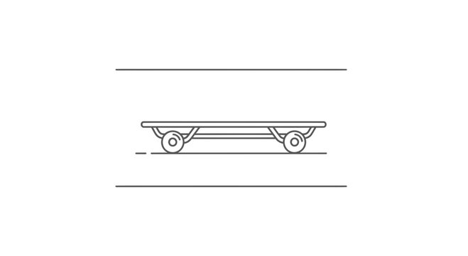 Minimalist Line Art Icon of a Longboard Skateboard on a White Background