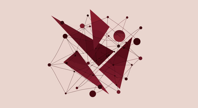 Geometric Abstract Design with Red Polygons and Connecting Lines