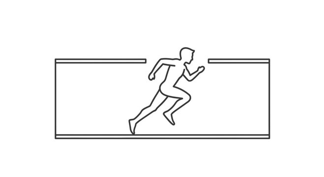 Runner escaping through a gap in a wall, symbolizing breakthrough and overcoming obstacles