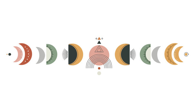 Boho Moon Phases Geometric Design - Celestial Cosmic Art