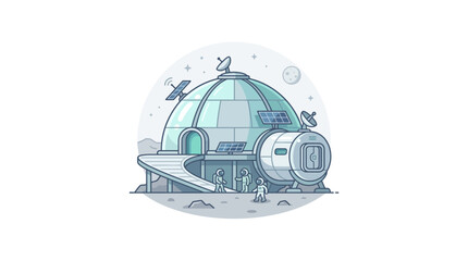 A futuristic lunar research base dome with satellite dishes and astronaut figures. © Afi