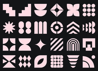 Obraz na płótnie Canvas Set of geometric shapes collection with abstract symbols, arches, circles, stripes, flowers, arrows – minimal abstract flat icons