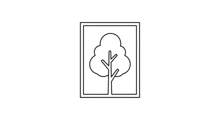 Fototapeta premium Minimalist Tree Icon in Square Frame, Simple Nature Symbol, Outline Art