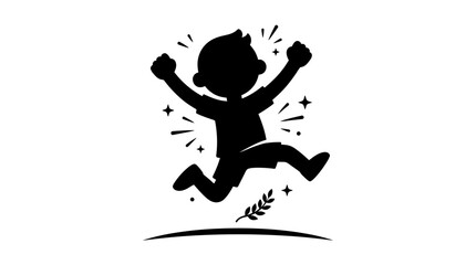 Obraz premium Excited Child Jumping High with Arms Raised Celebrating Success on Isolated White Background