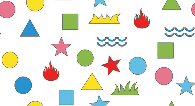 Colorful Geometric Shapes and Nature Elements Pattern