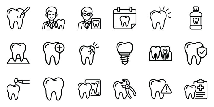 Dental care and dentistry procedure line icon set with dentistry treatment procedure cleaning protection practice