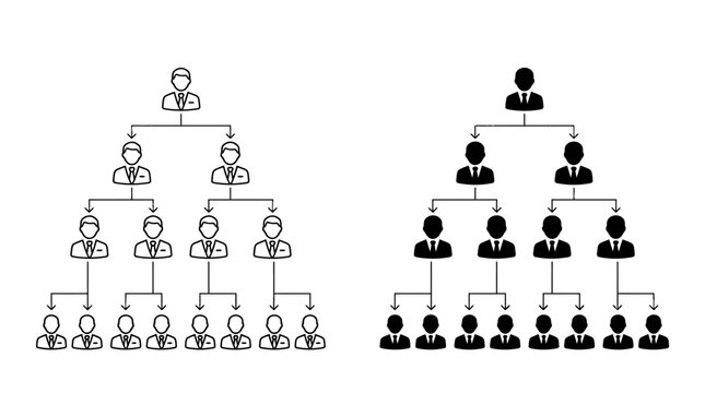 Organizational Structures Compared from Top View in Hierarchy