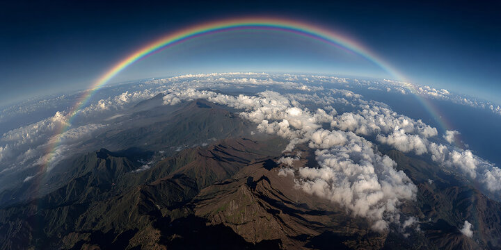 Circular Glory Rainbow Seen from Mountain Peak Above Clouds