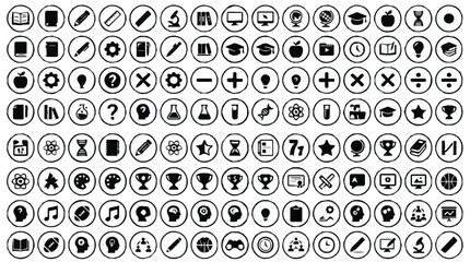Fototapeta premium Collection of various black and white line icons on white background