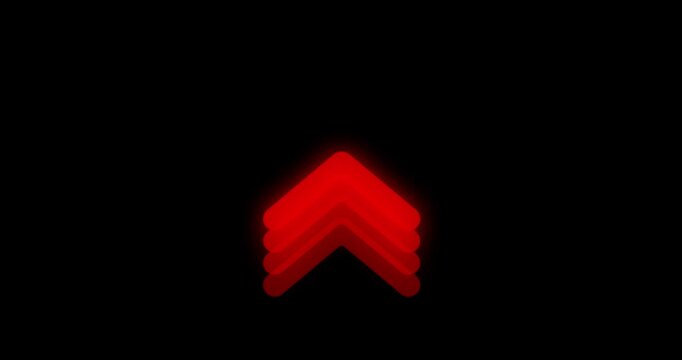 4k Resolution Video: Growth Direction Concept. Red Layered Arrow Logo With Up, Down, Left And Right Chevrons Animated On Black Background With Alpha Matte