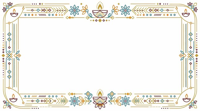 Diwali celebratory rangoli border frame with traditional Indian designs and lamp motifs.