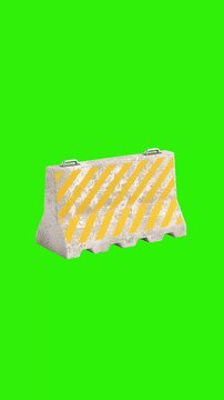 4k Resolution Vertical Video for Social Media: Road Safety Concept. Concrete Traffic Barrier With Yellow Warning Stripes And Metal Handles Seamless Looped Rotation On Green Screen With Alpha Matte