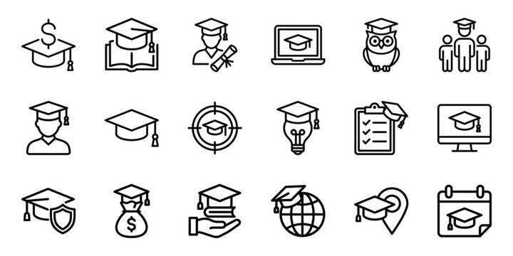 Set of education and school line icons with graduation cap education icon study graduation learning