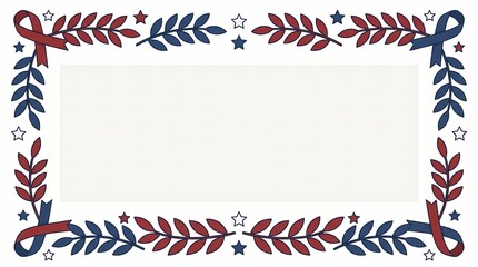 Fototapeta premium Memorial Day remembrance template with red, blue leaves and stars border