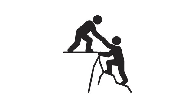 A black silhouette icon depicting one person helping another climb up a ledge.