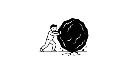 A determined man pushing a heavy boulder forward with great effort. © ayana