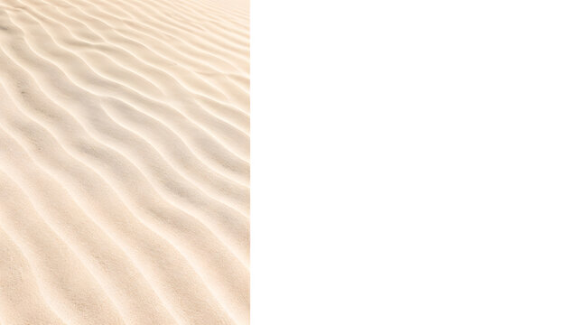 左側に風でできた砂の波紋がある白背景