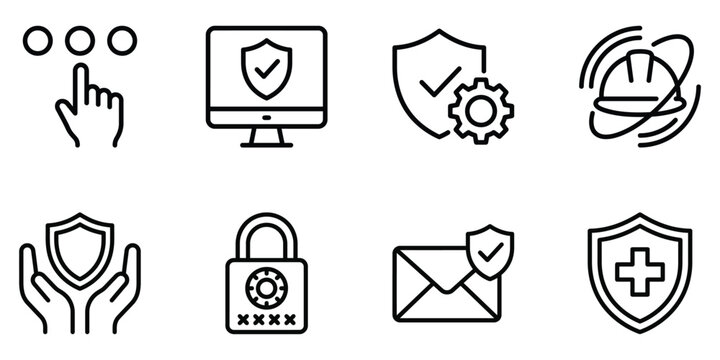 Internet security and digital safety icon set with security protection internet illustration minimalist computer