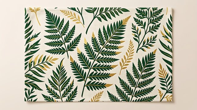Elegant fern leaf pattern placemat on textured linen fabric