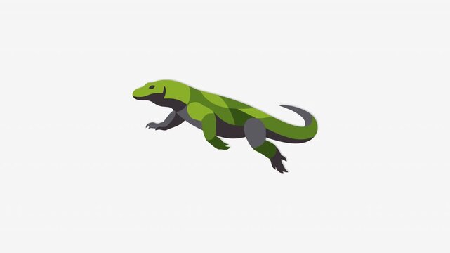Minimalist Pixel Art Style Green Monitor Lizard Isolated On White Background With Smooth Movement