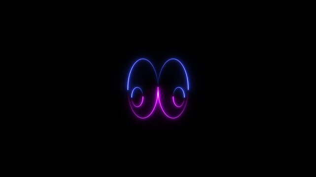 Glowing neon emoji icon animation,Glowing neon smiley face animation with cute demon icon 4K animation videos,& black background
